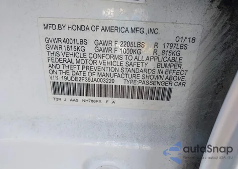 2018 Acura Ilx Acurawatch Plus Package z USA, uszkodzony, nr VIN 19UDE2F39JA003220